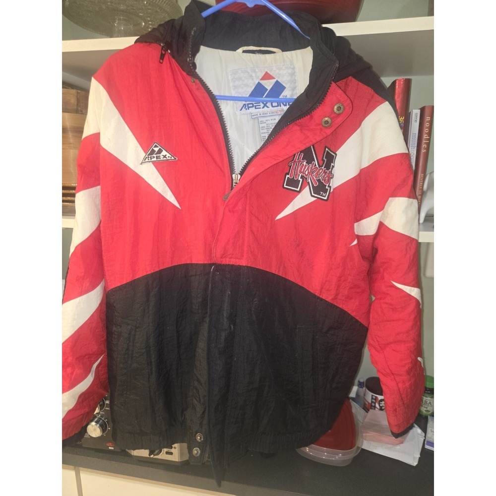Vintage Apex One Nebraska Cornhuskers Jacket NCAA Puffer 90s Red Black Huskers